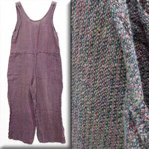 Flax By Jeanne Engelhart Raisin Fleck Color Linen Overalls Jumper M-Petite T-411